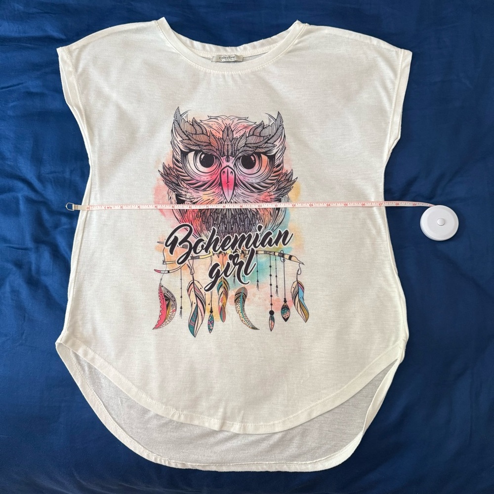 Collezione Oversized “Bohemian Girl” Owl Graphic Drop-Tail Tee